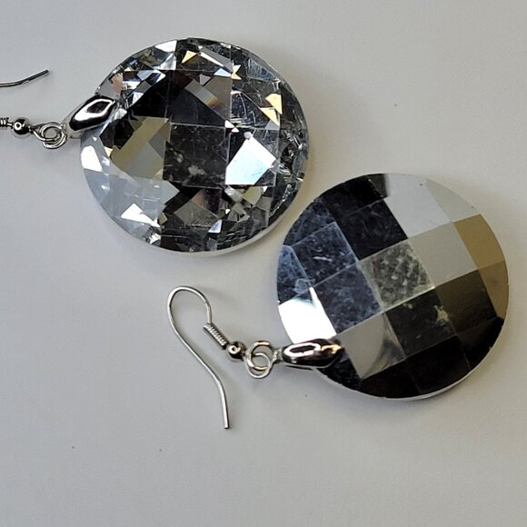 Large Round Crystal Drop Dangle Earrings - Picture 3 of 5